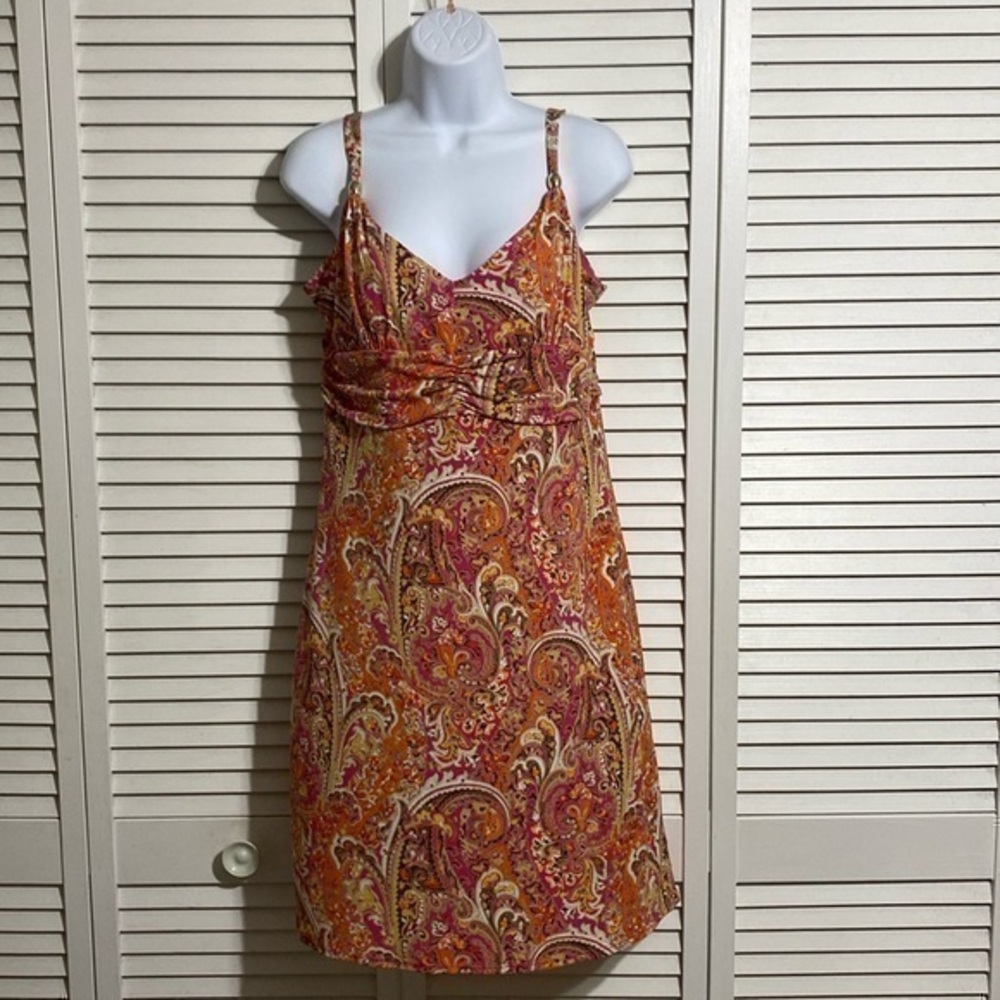 LOFT Pink Paisley Print Midi Dress
